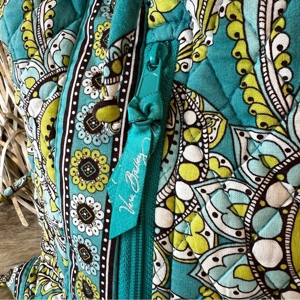 VERA BRADLEY Peacock Drawstring Bag Small Backpack Green Blue Paisley 2007 Y2K - Picture 3 of 13